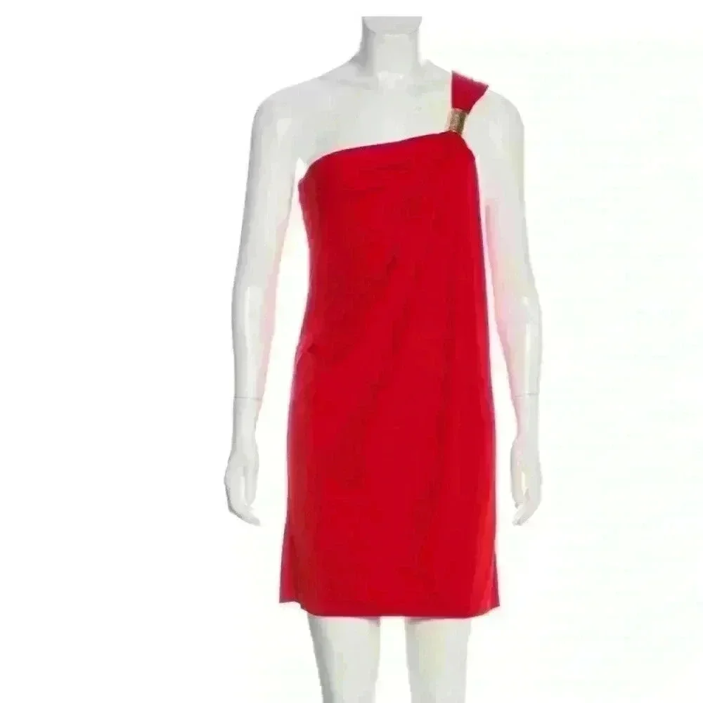 MICHAEL KORS One Shoulder Dress With Gold Trim B60
